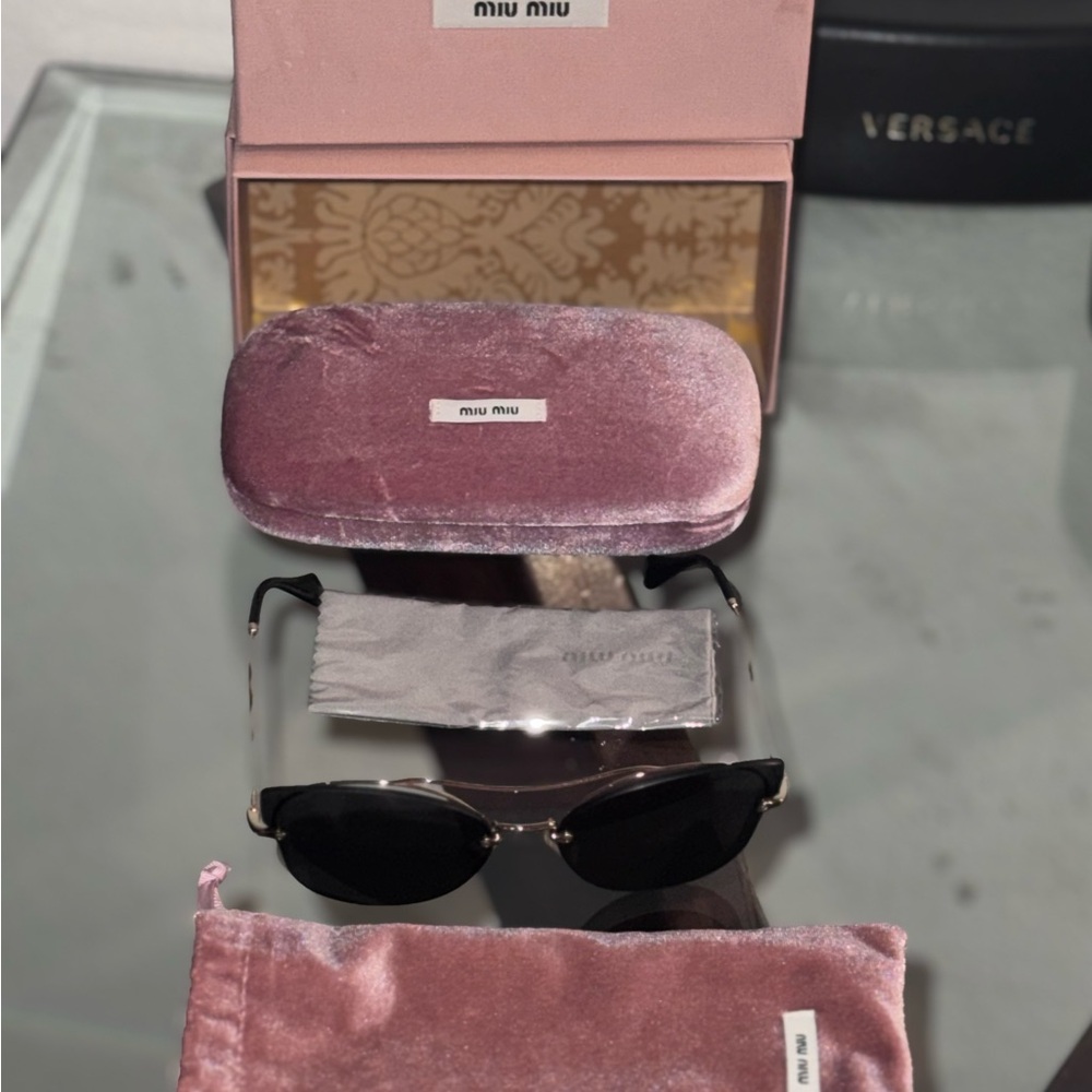 Miu Miu Black Sunglasses with Pink Velvet Case